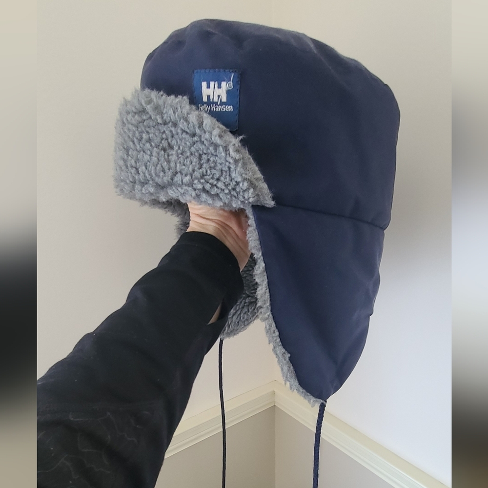 Helly Hansen Navy Blue and Gray Faux Fur Trapper Hat